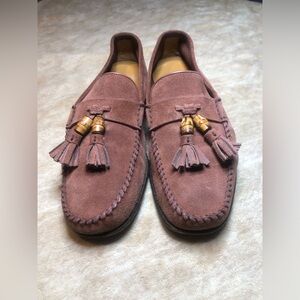 GUCCI - Suede Bamboo Tassel Moccasins Brown, Size 7